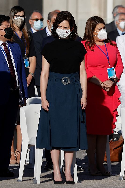 La presidenta de la Comunidad de Madrid, Isabel Díaz Ayuso, durante el acto de homenaje de estado a las víctimas de la pandemia.