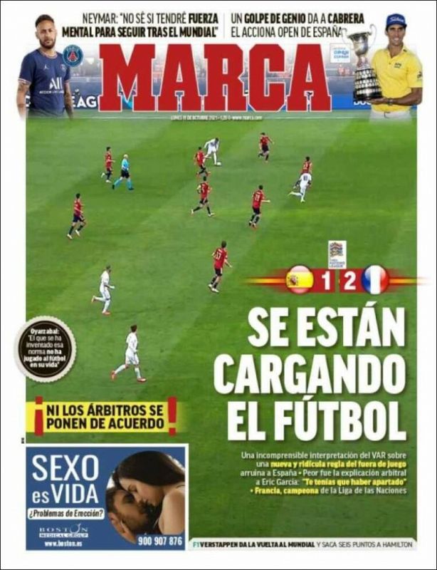 "Se están cargando el fútbol" es el titular de Marca