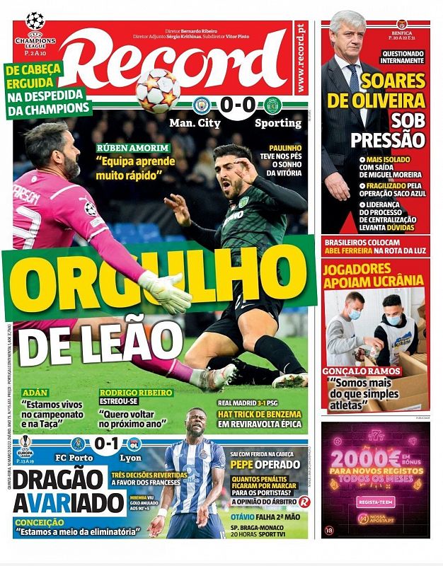 El diario portugués Record habla de la "épica" remontada del Madrid.