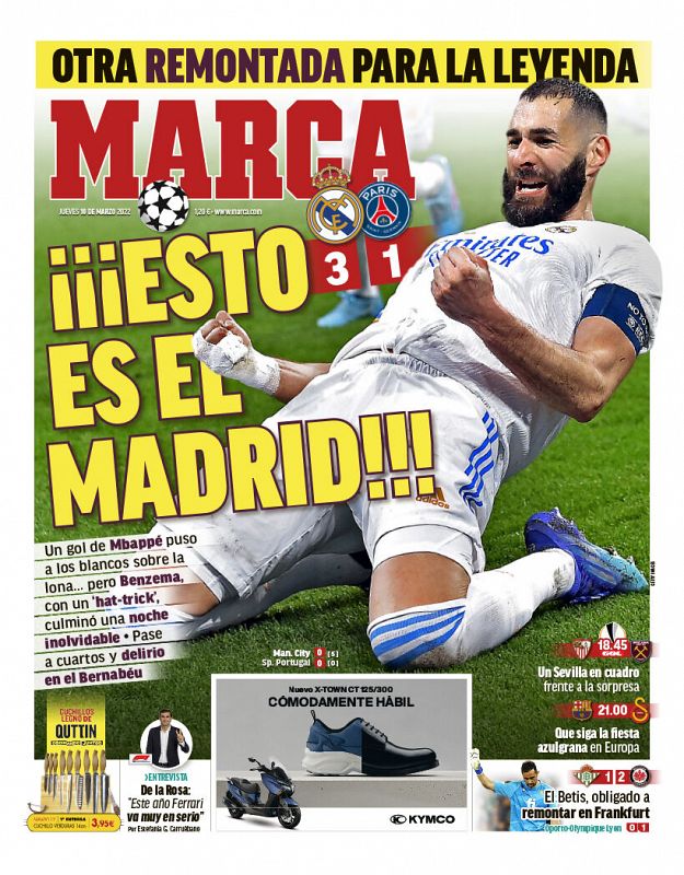 ¡Esto es el Madrid!, titula Marca, con la imagen de Benzema.