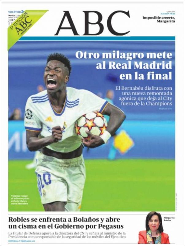 Con una foto de Vinicius, ABC titula con "otro milagro" del Real Madrid.