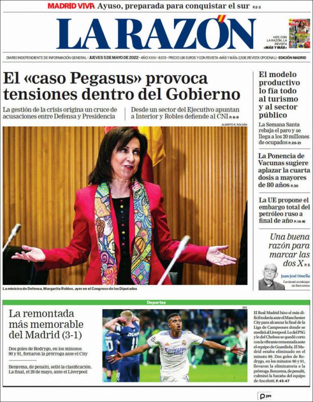 Para La Razón, esta fue la remontada "más memorable" del Madrid.