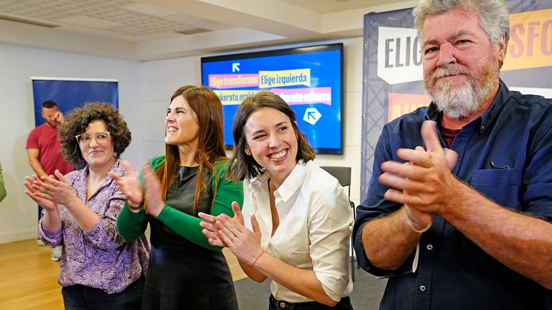 Acto de Podemos con la exministra Irene Montero, Juan Antonio López de Uralde y la candidata, Miren Gorrotxategi