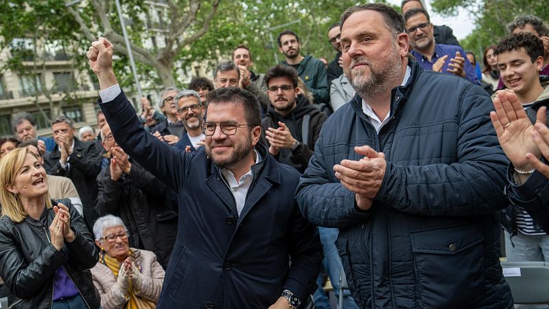 Aragonès y Junqueras en el acto de arranque de campaña de ERC