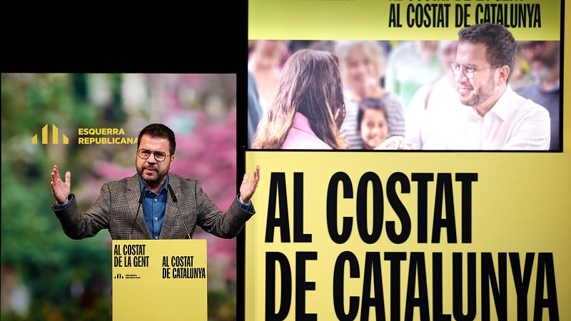 El candidato de ERC, Pere Aragonés, participa este miércoles en un acto de campaña