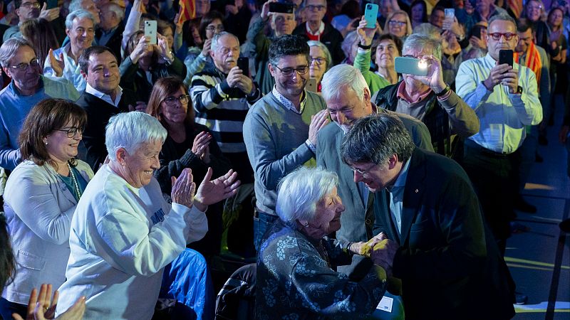 El candidato de Junts+, Carles Puigdemont, protagoniza en Argelers un mitin este domingo