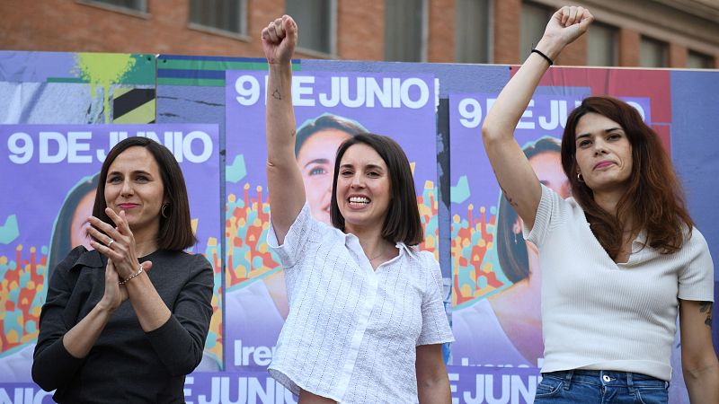 Ione Belarra, Irene Montero e Isa Serra en el arranque de campaña electoral