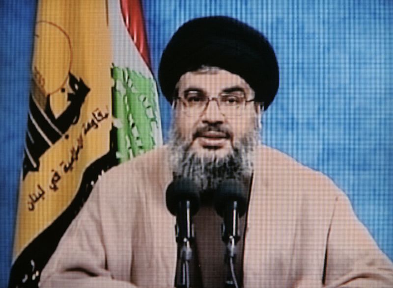 Hezbollah leader Sayyed Hassan Nasrallah speaks during a news conference in this TV grab from al-Manar TV, in Beirut
