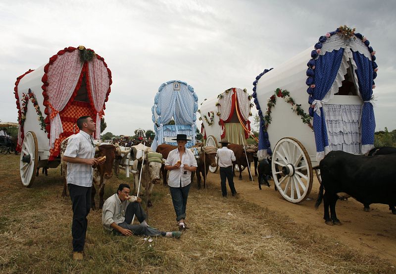 Pilgrims makes a stop during a pilgrimage to the shrine of El Rocio in the province of Seville