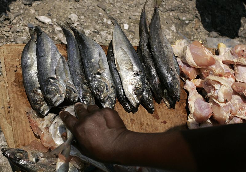 Pescado listo para ser vendido en un mercado callejero de Puerto Príncipe, capital de Haití, uno de los países más azotados por la crisis alimentaria.