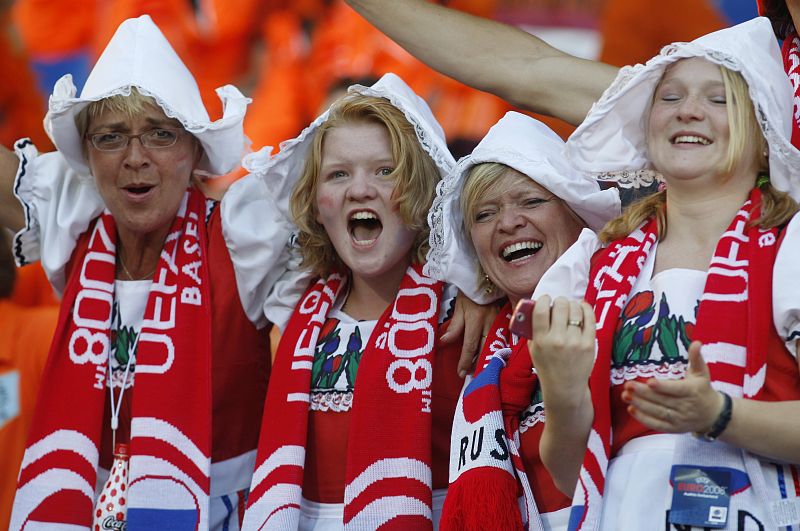 Soccer fans wait for start of Euro 2008 quarter-final  between Russia and Netherlands in Basel