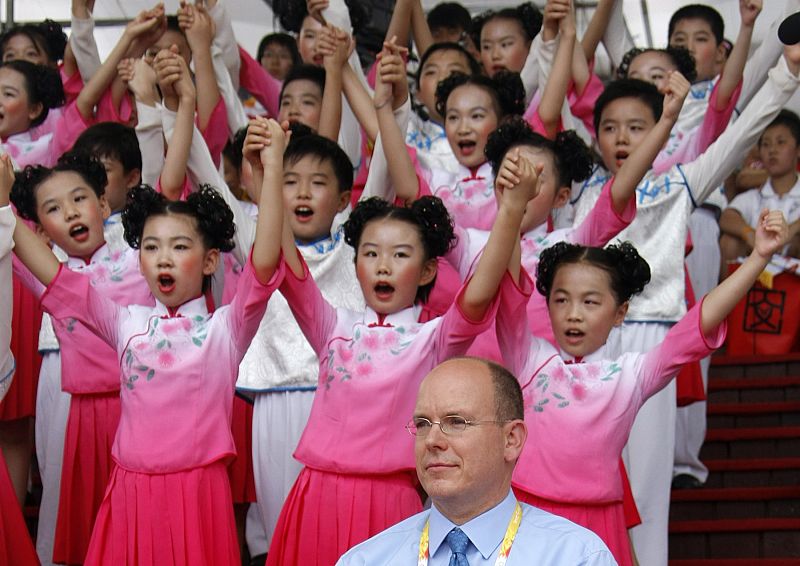 Prince Albert of Monaco attends the Monaco flag raising ceremony in the Olympic Village at the Beijing 2008 Olympic Games