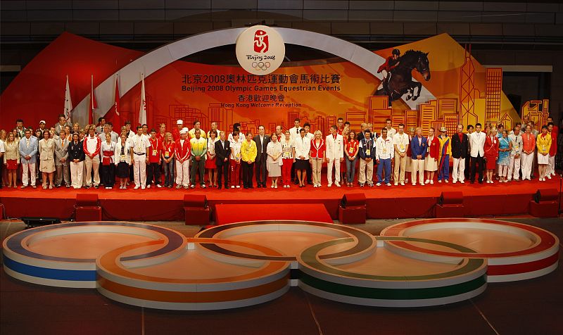 Representatives from countries taking part in the Olympics equestrian event attend an opening ceremony in Hong Kong