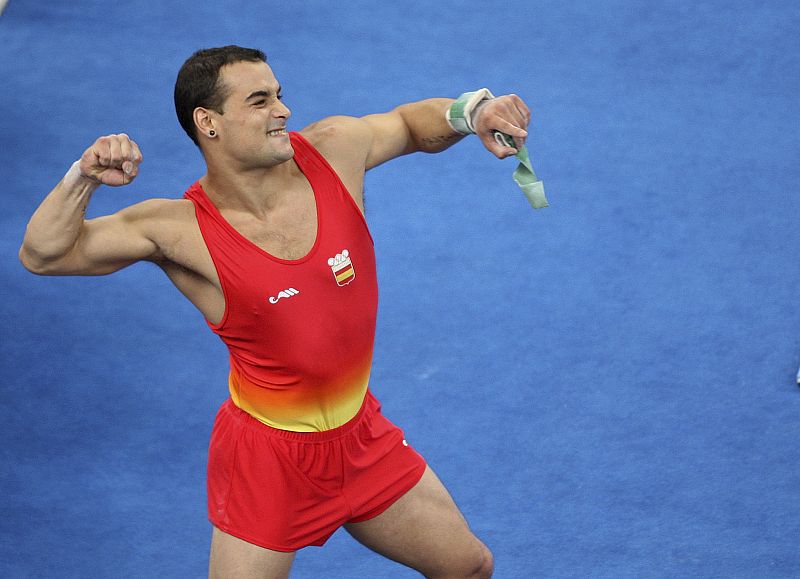 Gervasio Deferr tras ganar la medalla de plata en la final del concurso de suelo de los Juegos Olímpicos de Pekín disputada.