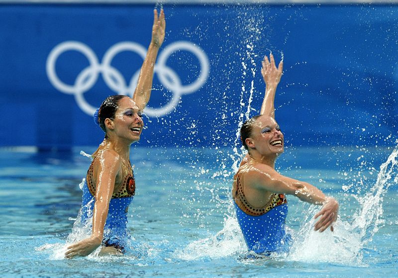 Hoy ha comenzado la competición en natación sincronizada. En acción, la pareja australiana, formada por Myriam Glez y Erika Leal-Ramírez.