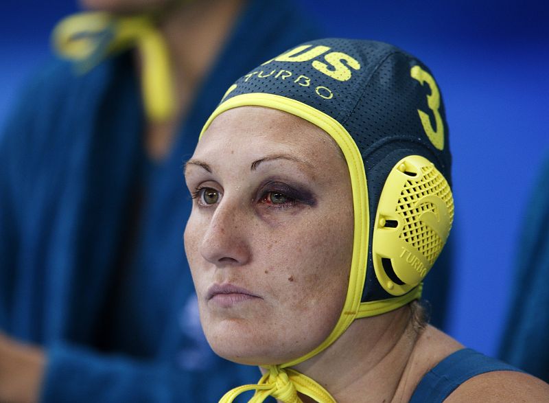 Nikita Cuffe of Australia watches play during their women's preliminary round Group B water polo match against the Netherlands at the Beijing 2008 Olympic Games