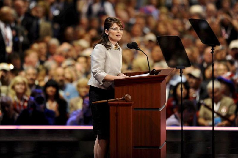 Sarah Palin, la elegida por McCain para competir por la vicepresidencia, durante su dircurso de aceptación de la designación en la Convención Republicana de Saint Paul, Minnesota, Estados Unidos.  