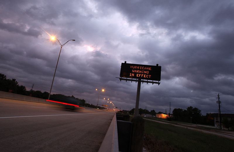 Dark clouds stretch across the skyline as Hurricane Ike approaches the Gulf of Mexico near Houston, Texas
