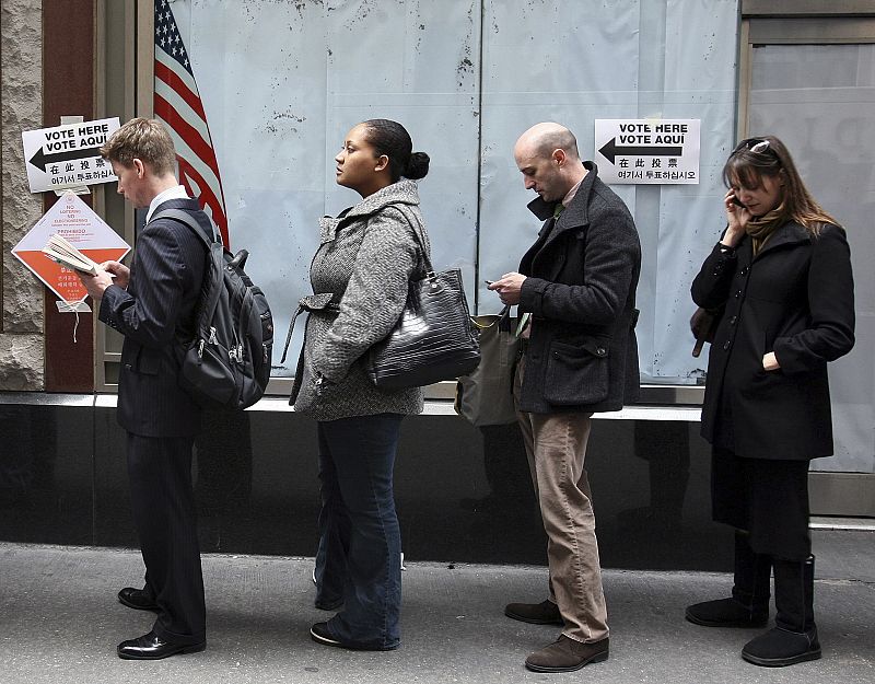 Voters wait in line to vote in New York's lower Manhattan