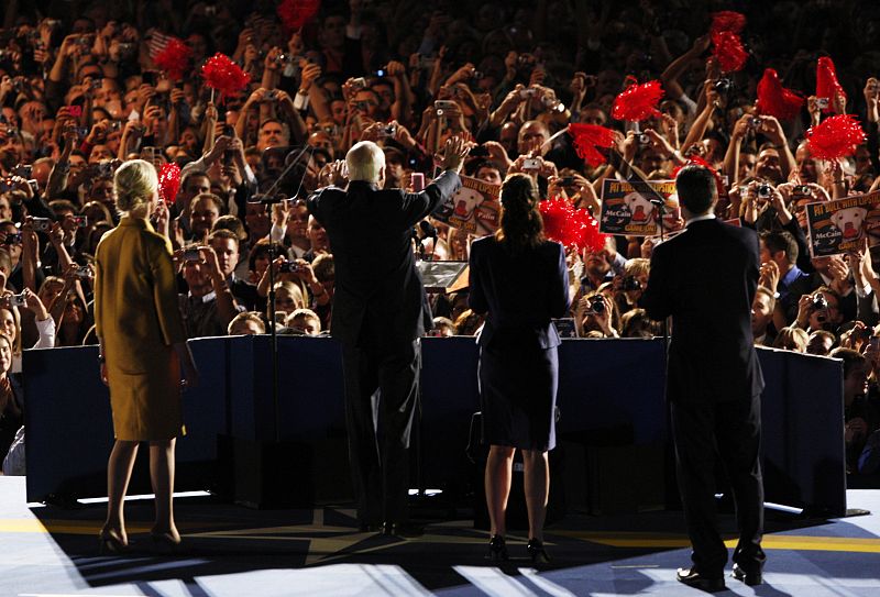 U.S. Republican presidential nominee McCain  acknowledges supporters during his election night rally in Phoenix