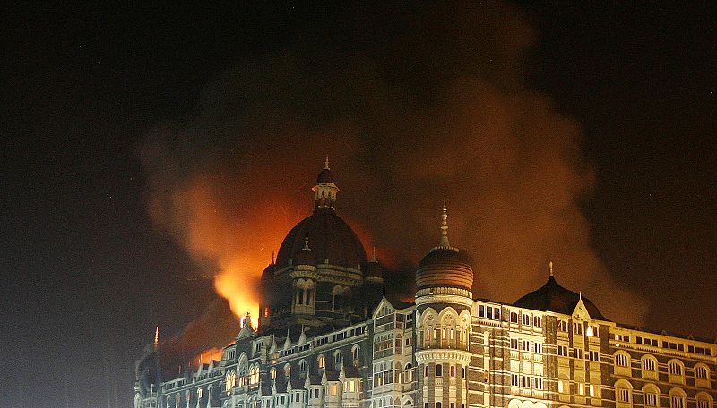 Smoke rises from the Taj Hotel in Mumbai