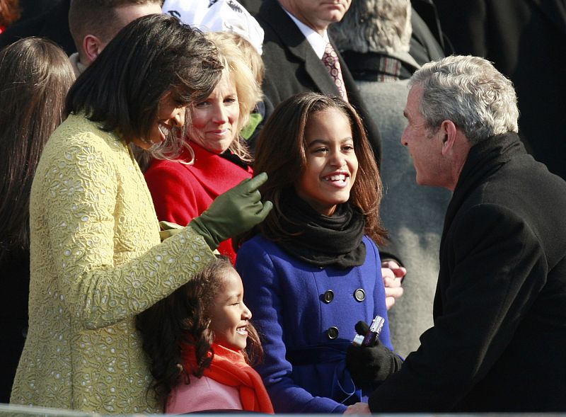 President Bush greets Obama family prior to inauguration ceremony in Washington