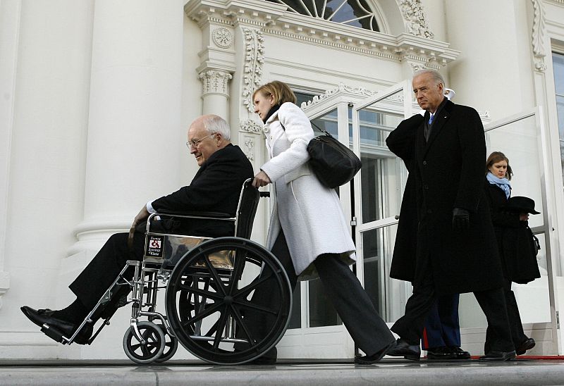 VIce President Cheney is wheeled out of the front of the White House in Washington