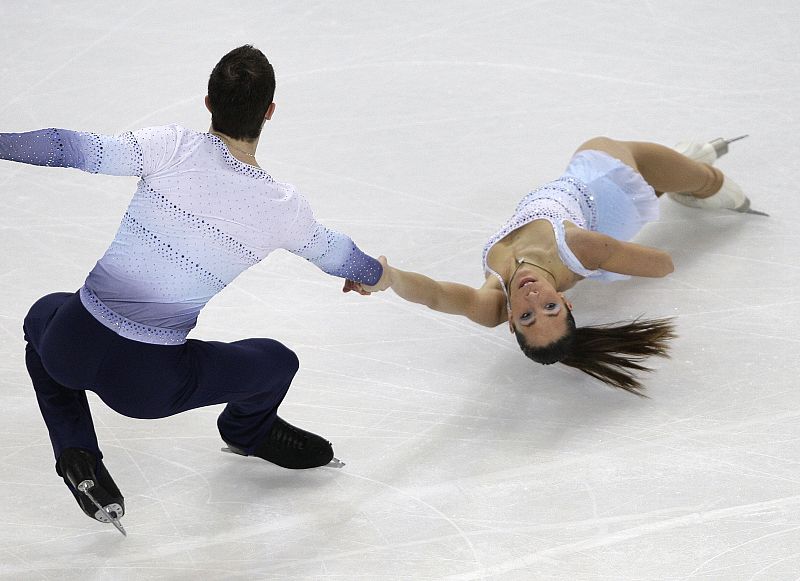 Della Monica and Kocon of Italy perform during the pairs free program at the European Figure Skating Championships in Helsinki