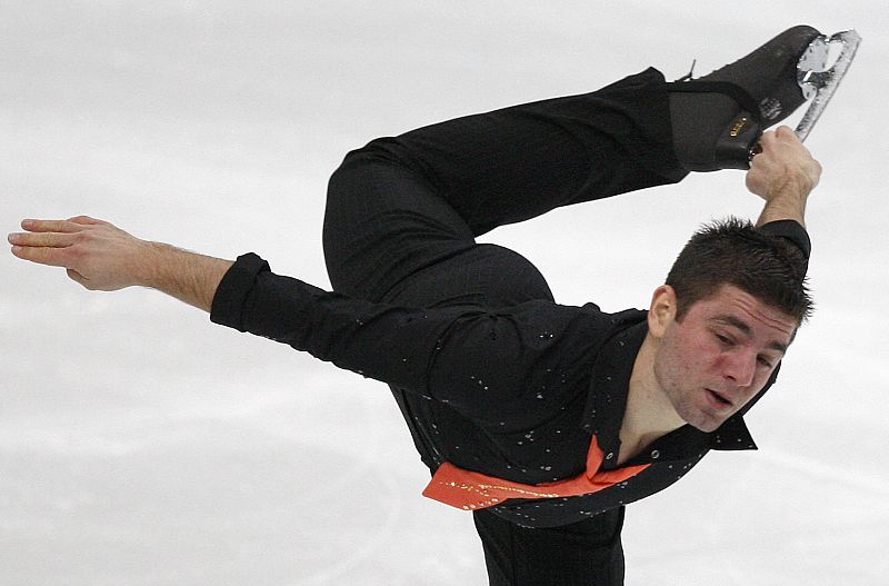 Ponsero of France performs during the men's free skating program at the European Figure Skating Championships in Helsinki