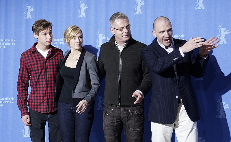 Actors Kross, Winslet and Fiennes pose with director Daldry during a photocall to promote the movie 'The Reader' of the 59th Berlinale film fesmote the movie 'The Reader' of the 59th Berlinale film festival in Berlin
