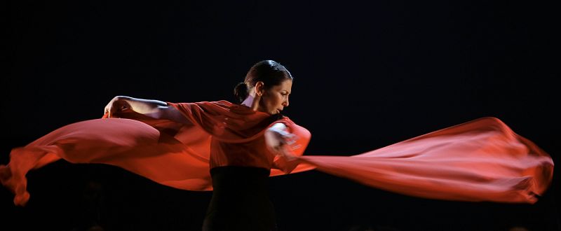 Spanish flamenco dancer Sara Baras performs during a media presentation of her show "Carmen" at a theatre in central Madrid