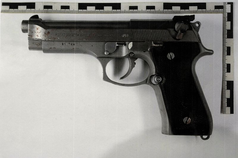 Picture of a police handout shows the gun which was used by the 17-year old gunman, presented by the police during a news conference about the shooting incident in Waiblingen