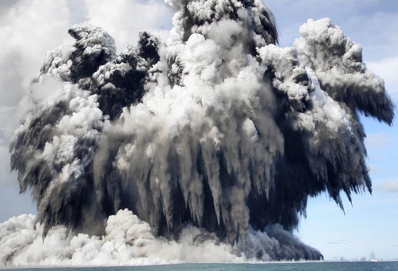 Smoke is seen after an underwater volcano erupted in Hunga Ha'apai