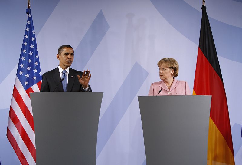 Obama y Merkel, durante la rueda de prensa posterior a su reunión.