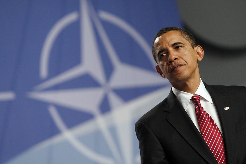 US President Obama attends a news conference at the NATO Summit in Strasbourg