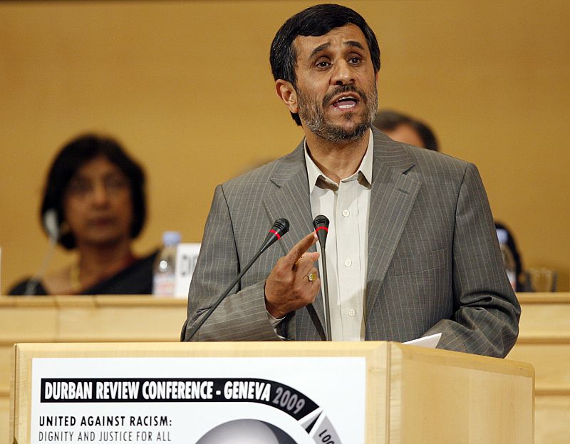 Iran's President Ahmadinejad addresses the High Level segment of the Durban Review Conference on racism at the U.N. European headquarters in Geneva