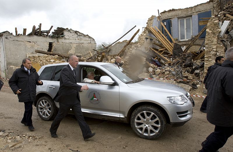 Pope Benedict XVI arrives in the destroyed village of Onna