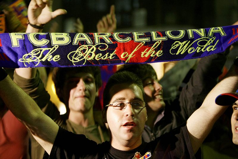 Barcelona's supporters celebrate after their team was crowned Spanish first division champions