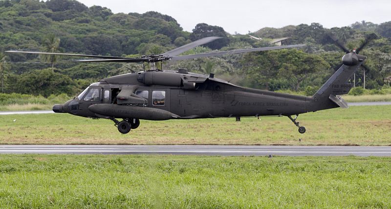 Brazilian Air Force Black Hawk helicopter take off to a search operation over the area where Air France flight AF447 went missing en route from Rio to Paris, at a base in Fernando de Noronha island