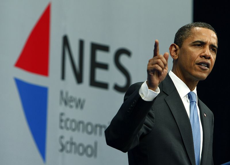 Obama durante su discurso en Moscú