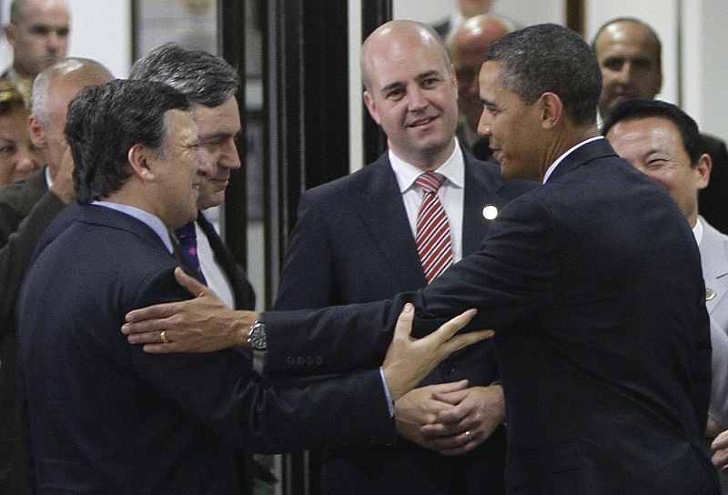 Barroso, Fredrik Reinfeldt y Brown