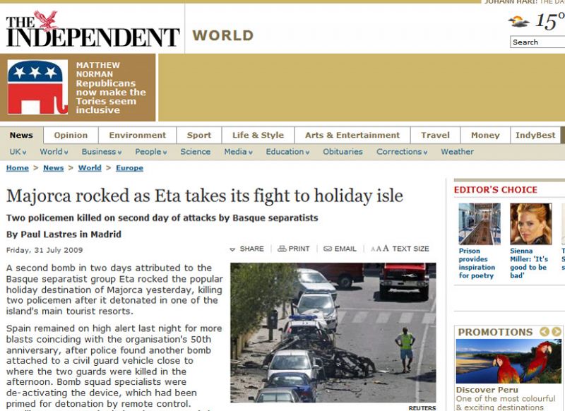 The independent: atentado de ETA