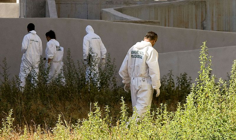 Varios miembros de la Policía Judicial de la Guardia Civil rastrean la zona cercana al cuartel de la Benemérita en Palmanova.