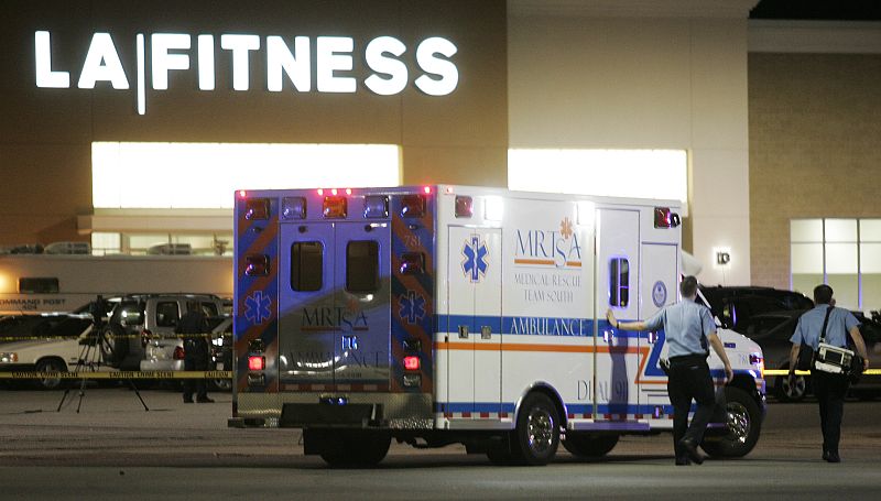 Emergency personnel head into the LA Fitness gym in Bridgeville