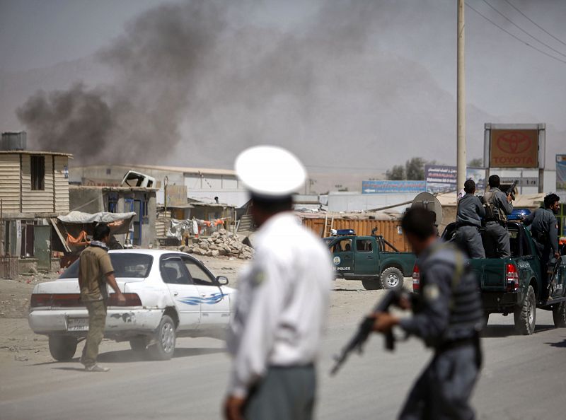 Smoke from a suicide attack is seen in Kabul