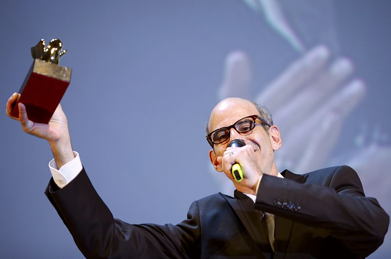 Maoz makes his speech as he receives the Golden Lion for Best Film during the closing ceremony of the 66th Venice Film Festival