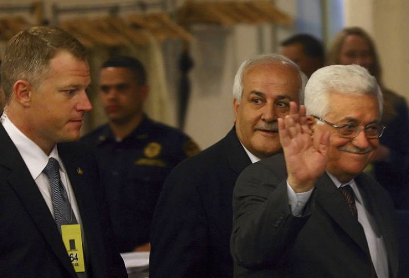 Palestinian President Abbas arrives for the 64th United Nations General Assembly in New York