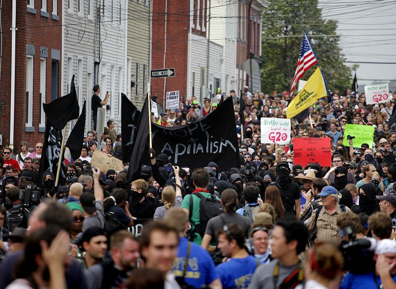 Demonstrator march during a protest prior to the start of the G20 Pittsburgh Summit in Pennsylvania