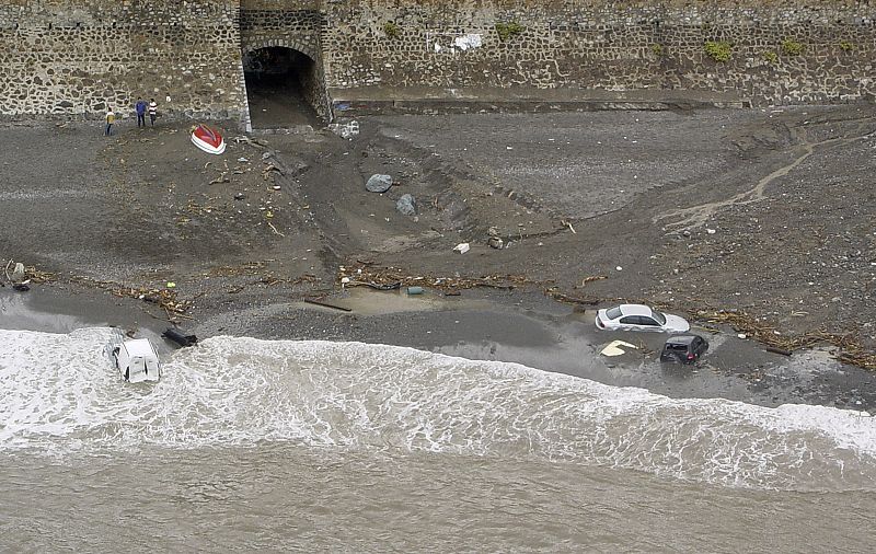 An aerial view of the beach in the village of Scaletta Zanclea near the Sicilian town of Messina