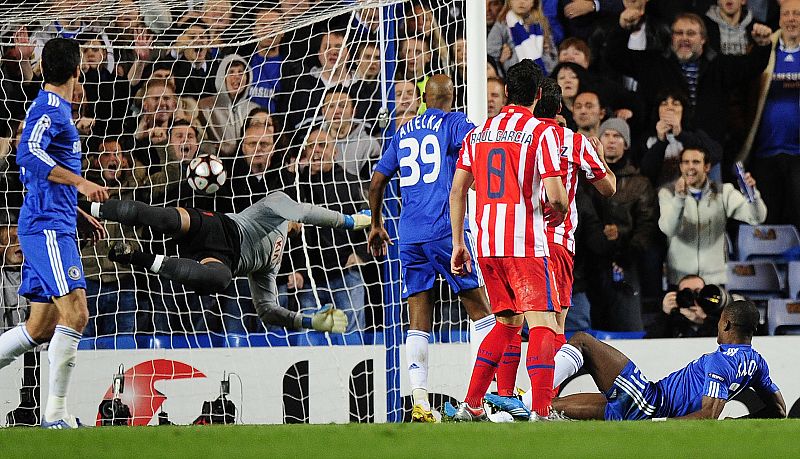 Chelsea's Salomon Kalou scores a goal against Atletico Madrid during their Champions League soccer match at Stamford Bridge in London